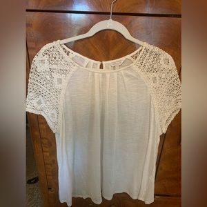 Lucky Brand White Crochet Sleeve Top